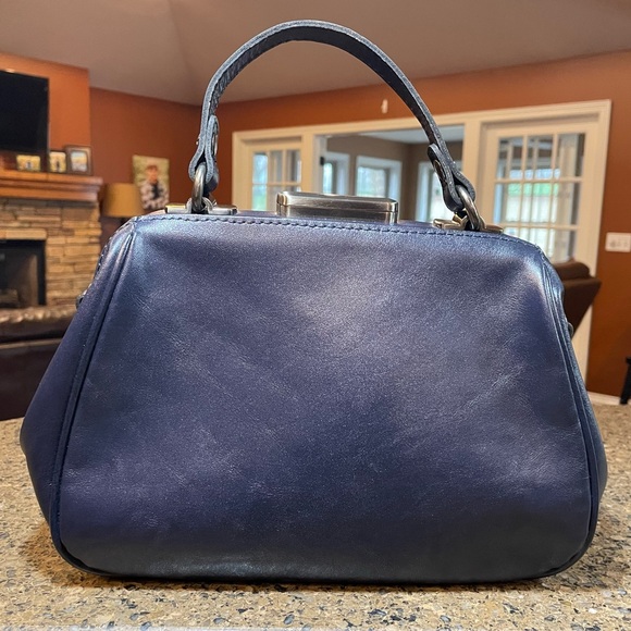 Patricia Nash Gracchi Vintage Leather-Wrapped Frame Satchel Caribbean Blue EUC - Picture 3 of 15